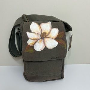 Crossbody Bag in Canvas with Hand Painted Magnolia